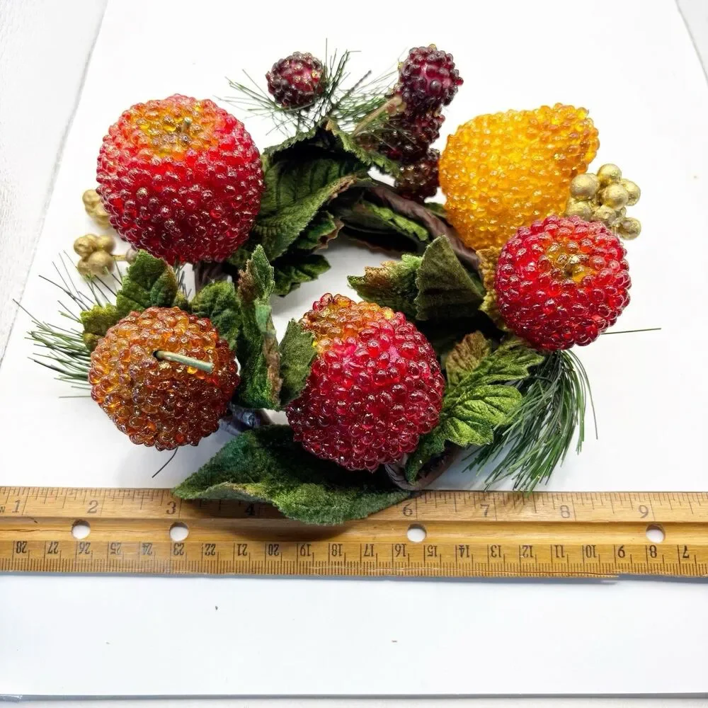 Vintage Beaded Frosted Fruit Candle Ring Christmas Decor Sparkling Holidays